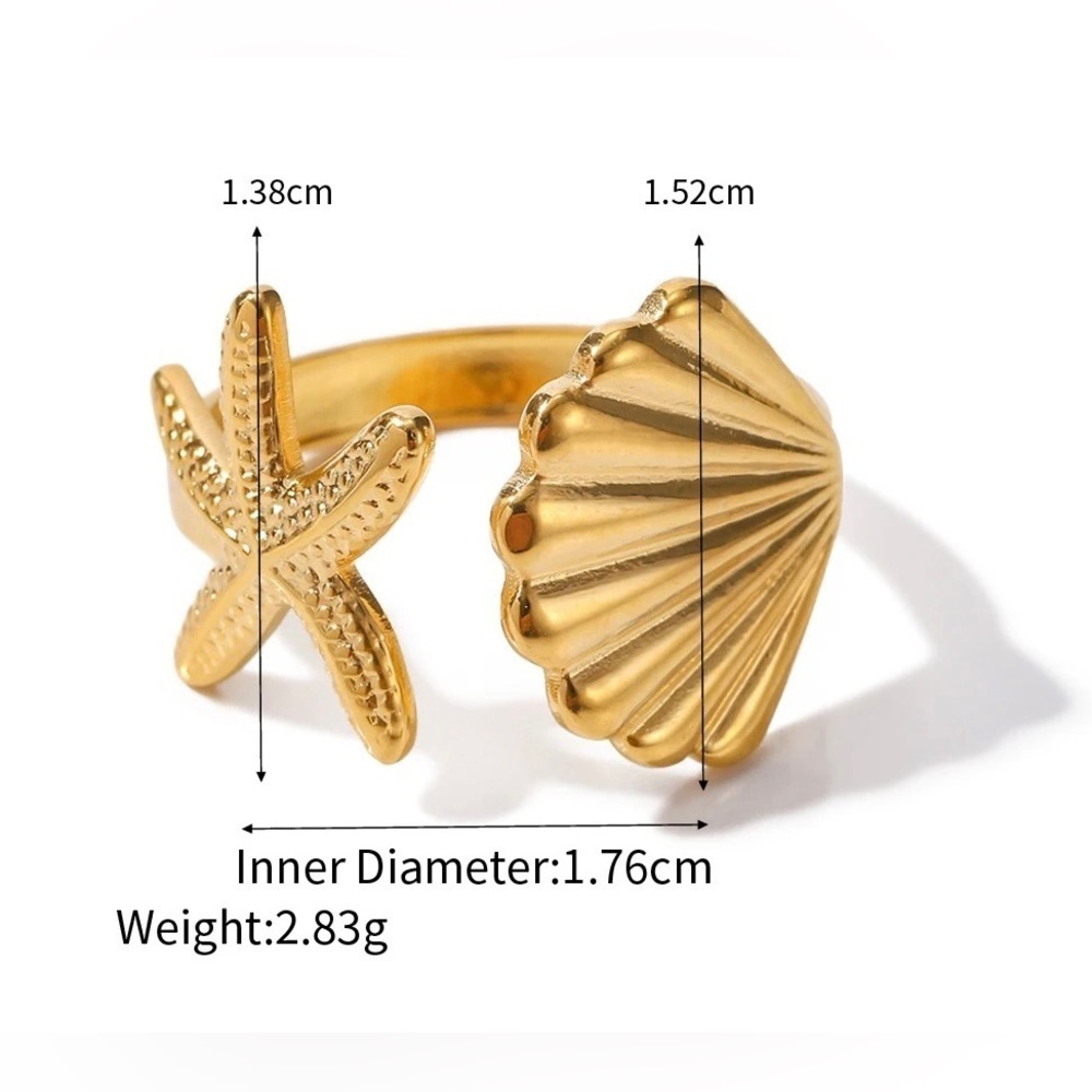 18k Gold Plated Ocean Shell & Starfish Ring - Picture 4 of 6
